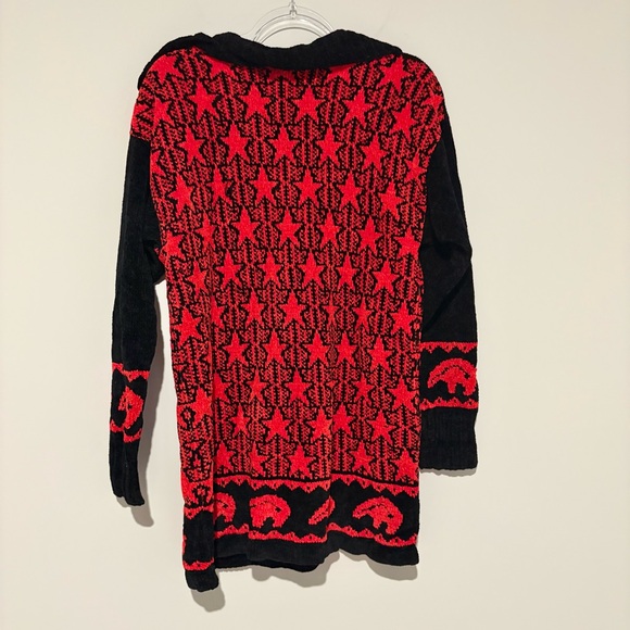 Vivi of Santa Fe Vintage Knit Star print southwestern button sweater black red M - Picture 2 of 6